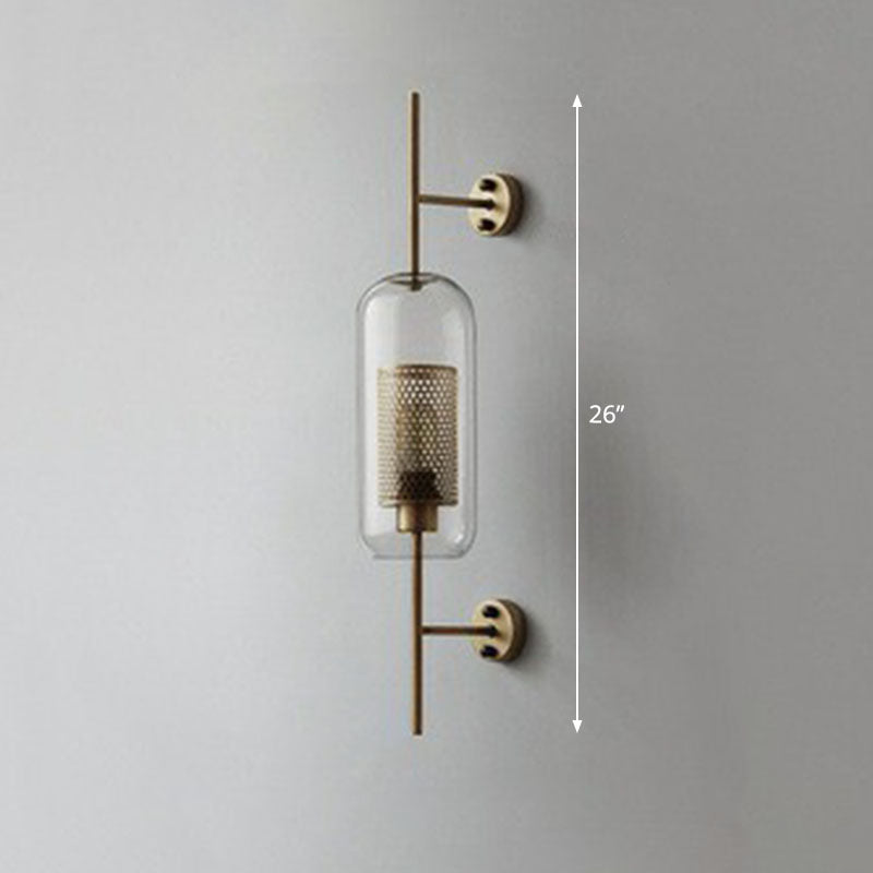 Skørter | Metallic Grid Wall Light Minimalist 1-Head Wall Mount Lamp with Clear Glass Shade