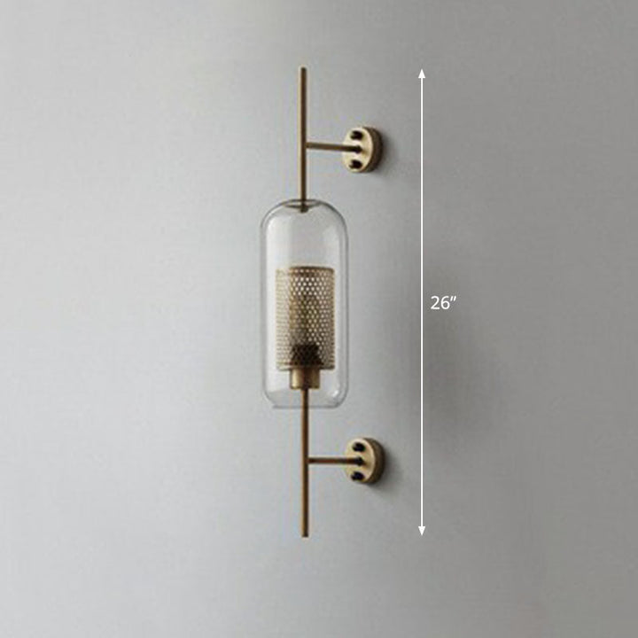 Skørter | Metallic Grid Wall Light Minimalist 1-Head Wall Mount Lamp with Clear Glass Shade