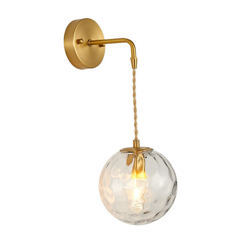 Lisslune | Minimalistic One-Bulb Wall Lighting Golden Ball Wall Light with Hammered Glass Shade