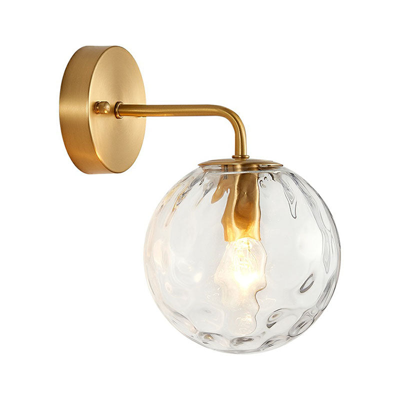Lisslune | Minimalistic One-Bulb Wall Lighting Golden Ball Wall Light with Hammered Glass Shade