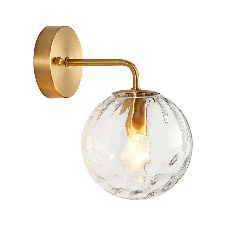 Lisslune | Minimalistic One-Bulb Wall Lighting Golden Ball Wall Light with Hammered Glass Shade