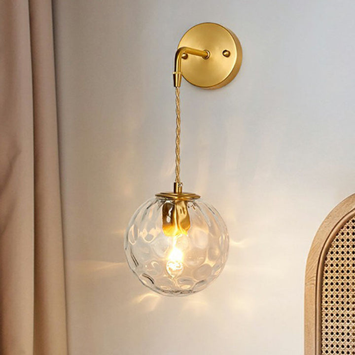 Lisslune | Minimalistic One-Bulb Wall Lighting Golden Ball Wall Light with Hammered Glass Shade