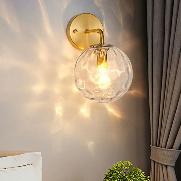 Lisslune | Minimalistic One-Bulb Wall Lighting Golden Ball Wall Light with Hammered Glass Shade