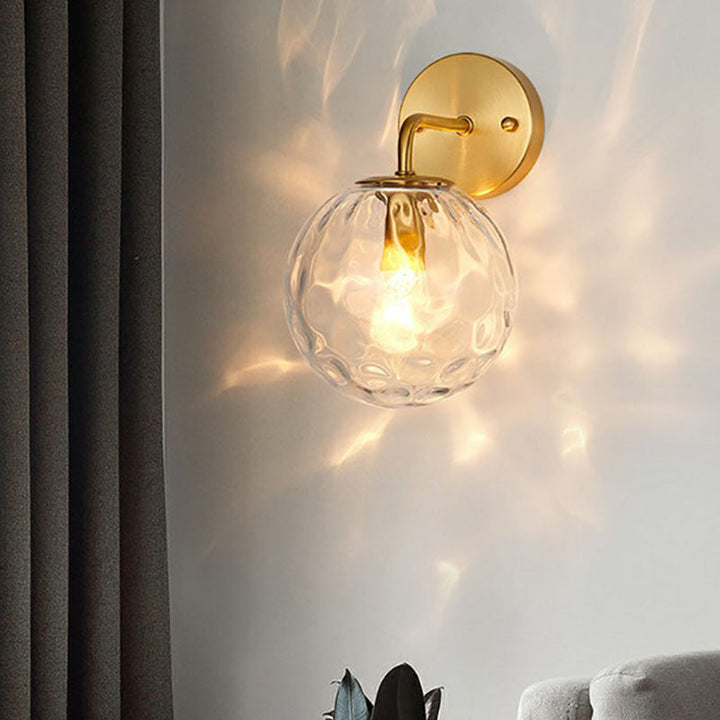 Lisslune | Minimalistic One-Bulb Wall Lighting Golden Ball Wall Light with Hammered Glass Shade