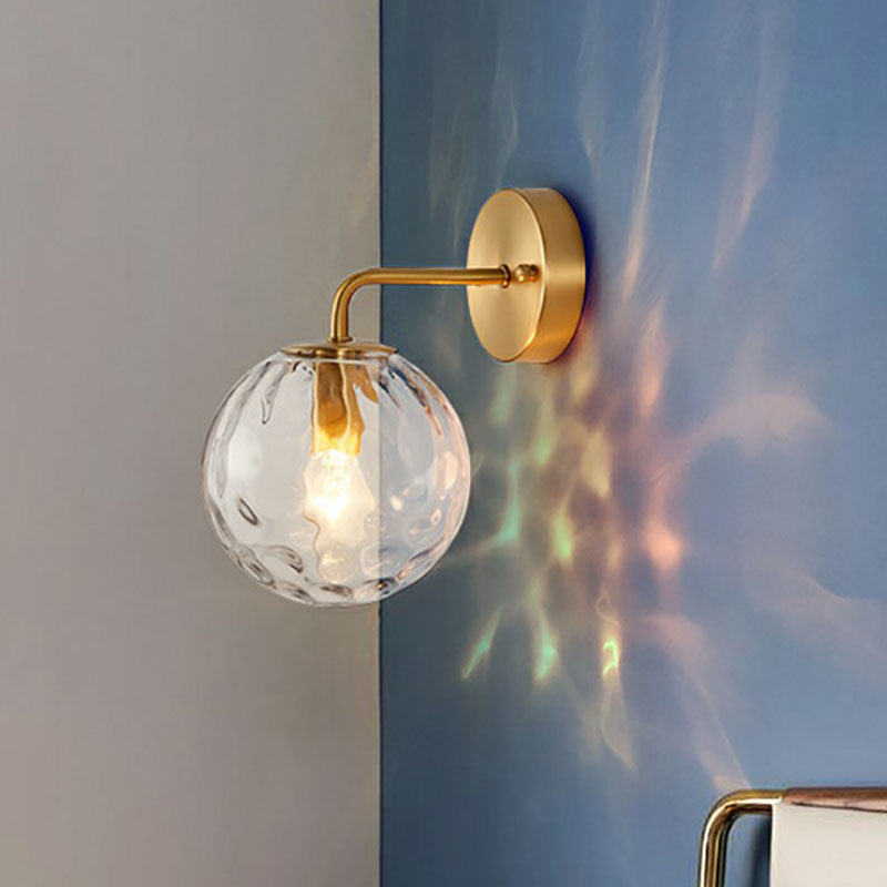 Lisslune | Minimalistic One-Bulb Wall Lighting Golden Ball Wall Light with Hammered Glass Shade