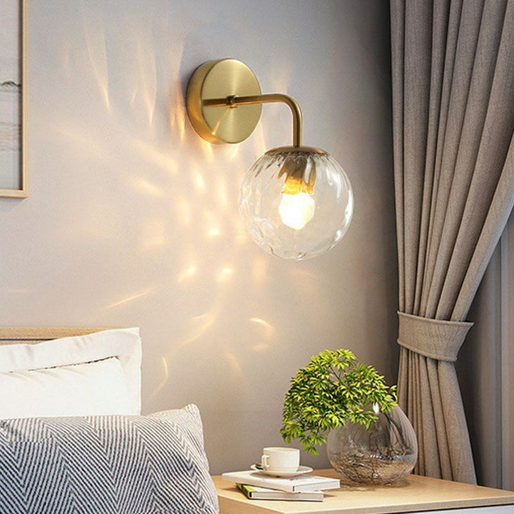 Lisslune | Spherical Wall Mounted Lamp Simple Wavy Glass 1 Head Bedroom Reading Wall Lamp