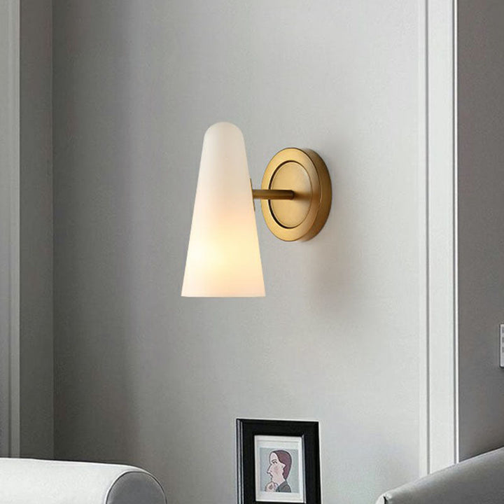 Lisslune | 1-Light Living Room Wall Lighting Minimalism Gold Wall Lamp with Conical Satin Glass Shade
