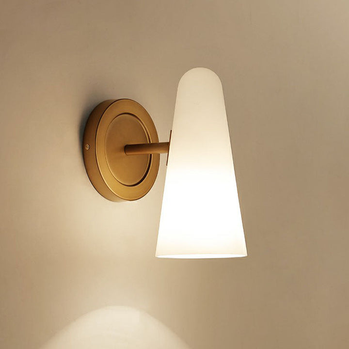 Lisslune | 1-Light Living Room Wall Lighting Minimalism Gold Wall Lamp with Conical Satin Glass Shade