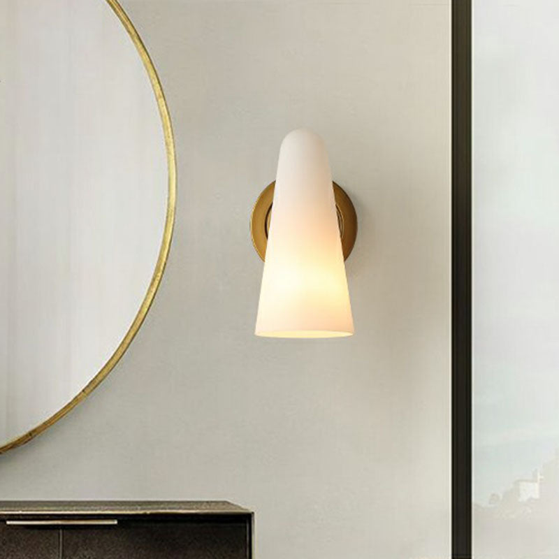 Lisslune | 1-Light Living Room Wall Lighting Minimalism Gold Wall Lamp with Conical Satin Glass Shade
