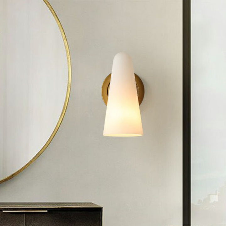 Lisslune | 1-Light Living Room Wall Lighting Minimalism Gold Wall Lamp with Conical Satin Glass Shade
