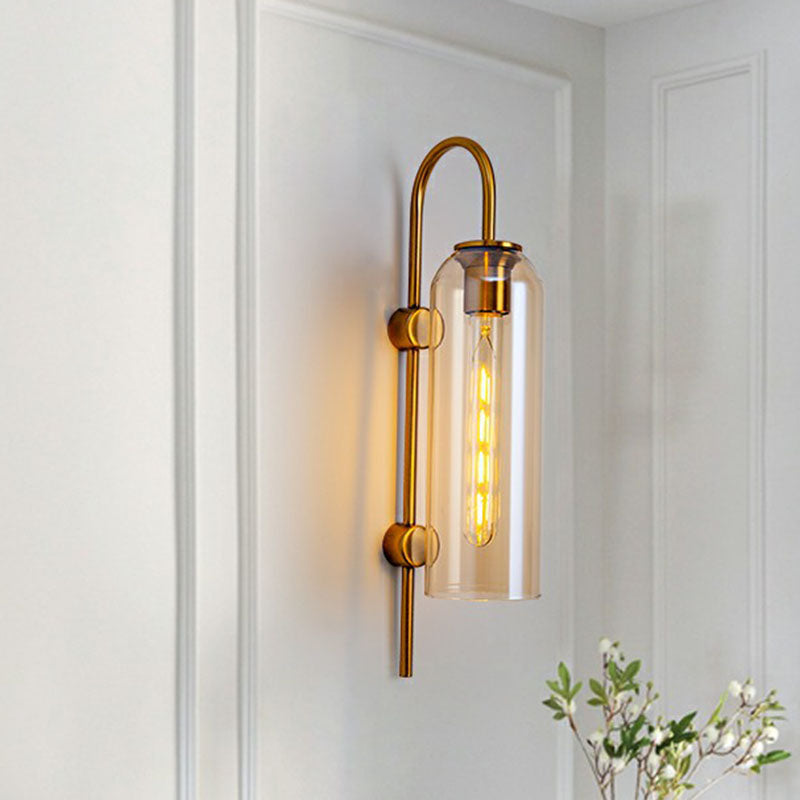 Skørter | Extended Dome Wall Sconce Light Post-Modern Glass 1-Lamp Hallway Wall Light with Goose Neck Arm