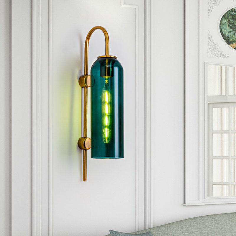 Skørter | Extended Dome Wall Sconce Light Post-Modern Glass 1-Lamp Hallway Wall Light with Goose Neck Arm