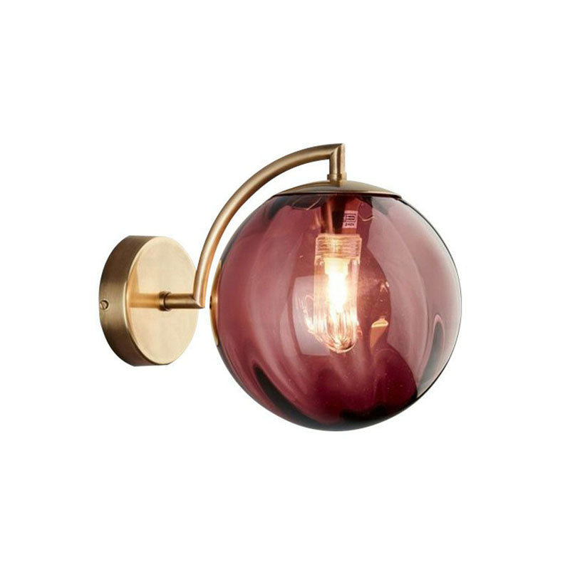 Lisslune | 1-Bulb Nightstand Wall Light Simple Gold Finish Wall Light with Ball Ribbed Glass Shade