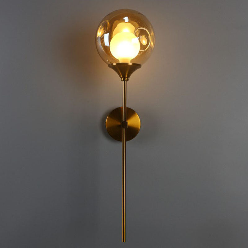 Lisslune | Nordic Ball-shaped Wall Light Glass 1-Bulb Entrance Wall Light with Brass Pencil Arm