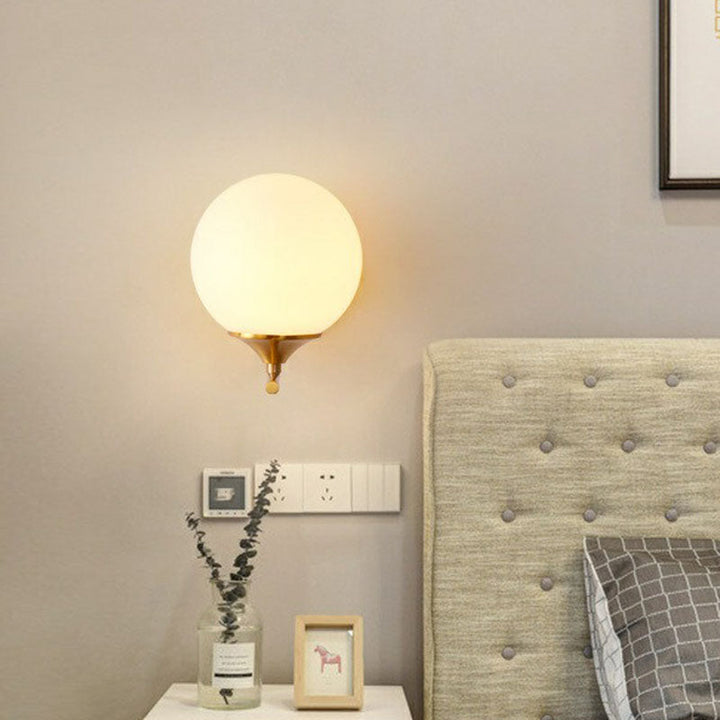 Lisslune | Sphere Nightstand Wall Light Milk Glass 1-Light Minimalist Wall Light with Right Angle Arms in Gold
