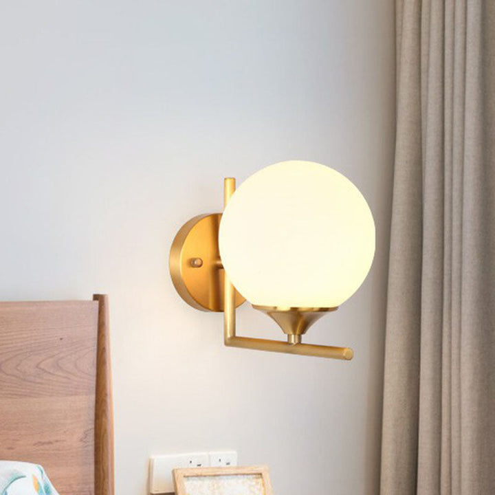 Lisslune | Sphere Nightstand Wall Light Milk Glass 1-Light Minimalist Wall Light with Right Angle Arms in Gold