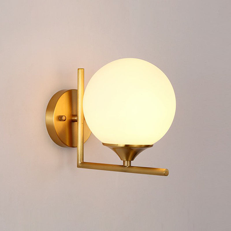 Lisslune | Sphere Nightstand Wall Light Milk Glass 1-Light Minimalist Wall Light with Right Angle Arms in Gold
