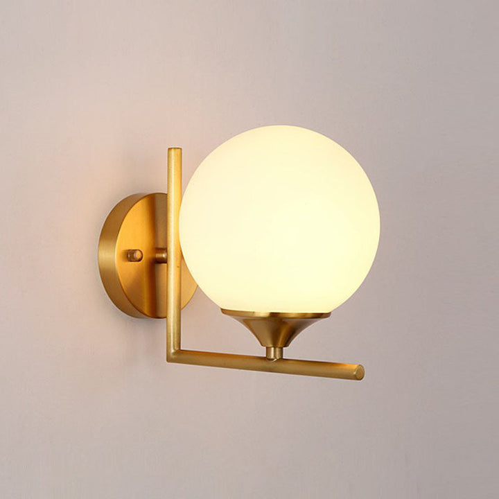 Lisslune | Sphere Nightstand Wall Light Milk Glass 1-Light Minimalist Wall Light with Right Angle Arms in Gold