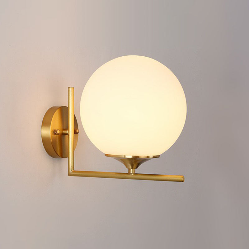 Lisslune | Sphere Nightstand Wall Light Milk Glass 1-Light Minimalist Wall Light with Right Angle Arms in Gold
