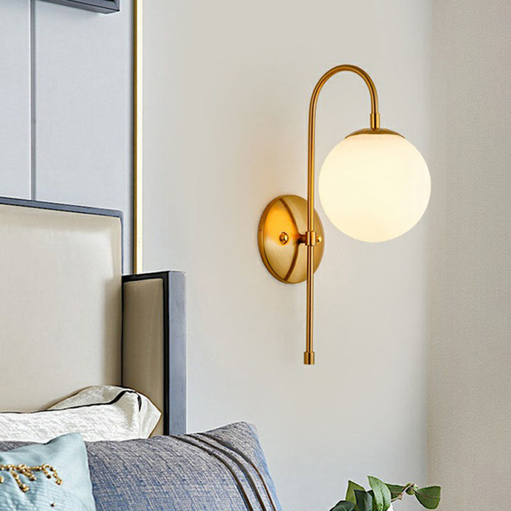 Skørter | Gooseneck Restaurant Wall Lighting Ideas Metal 1-Light Minimalist Wall Lamp with Globe Glass Shade