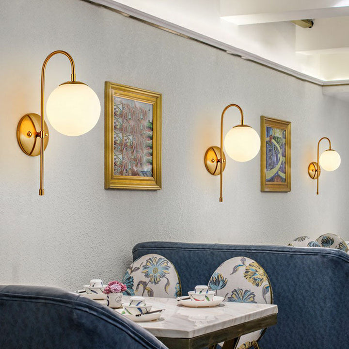 Skørter | Gooseneck Restaurant Wall Lighting Ideas Metal 1-Light Minimalist Wall Lamp with Globe Glass Shade
