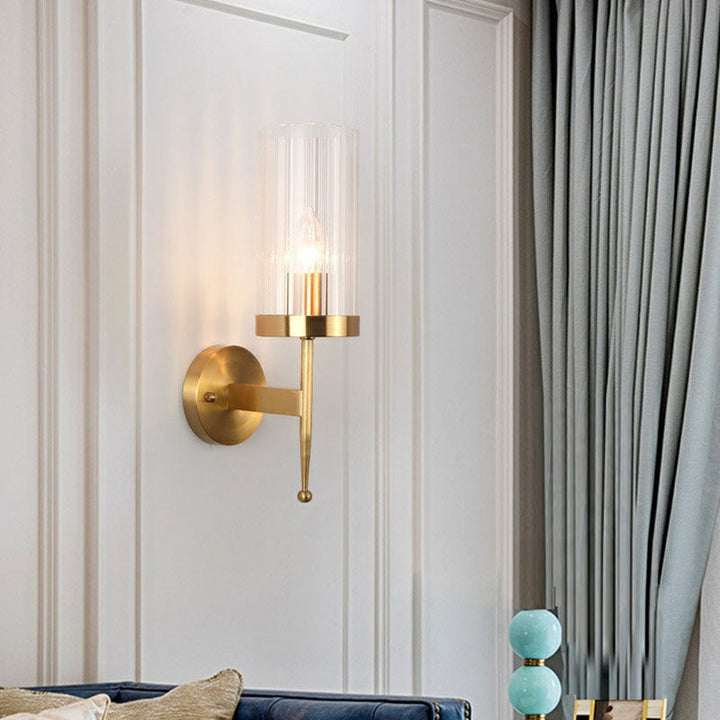 Lisslune | Fluted Glass Cylinder Wall Lamp Post-Modern 1 Head Gold Finish Wall Light for Living Room