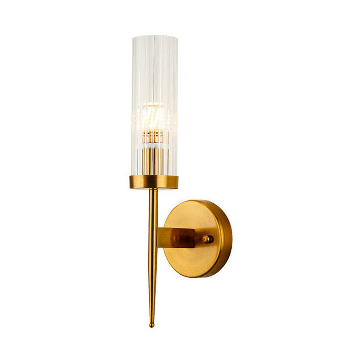 Lisslune | Cylindrical Stair Wall Lighting Ideas Clear Ribbed Glass Postmodern Wall Mount Light in Gold