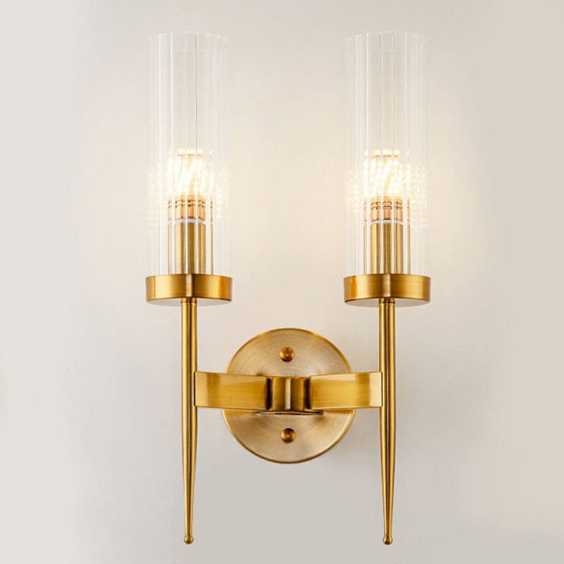 Lisslune | Cylindrical Stair Wall Lighting Ideas Clear Ribbed Glass Postmodern Wall Mount Light in Gold