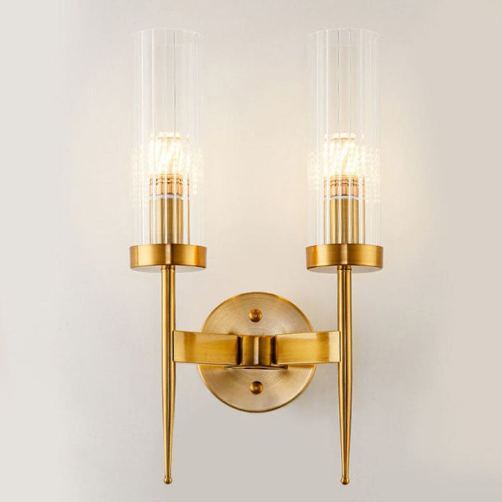 Lisslune | Cylindrical Stair Wall Lighting Ideas Clear Ribbed Glass Postmodern Wall Mount Light in Gold