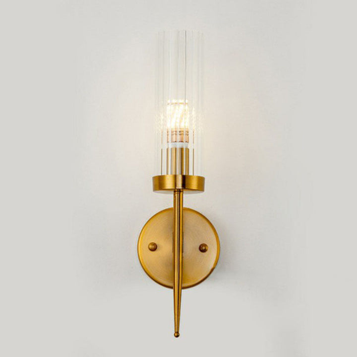 Lisslune | Cylindrical Stair Wall Lighting Ideas Clear Ribbed Glass Postmodern Wall Mount Light in Gold