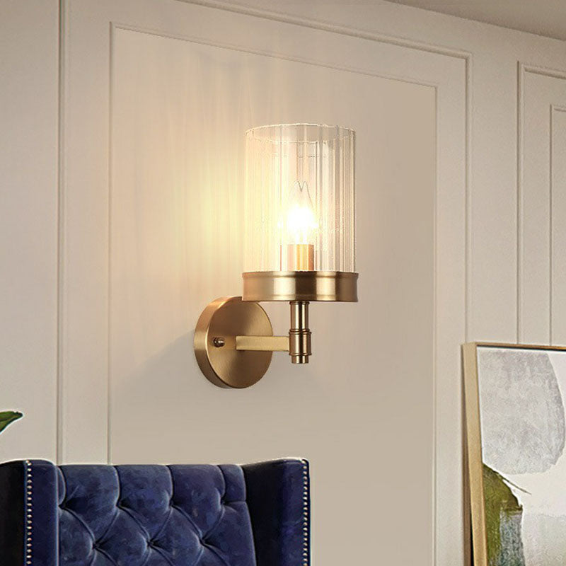 Lisslune | Cup-shaped Wall Light Simplicity Clear Glass 1 Arm Gold Finish Wall Mount Light