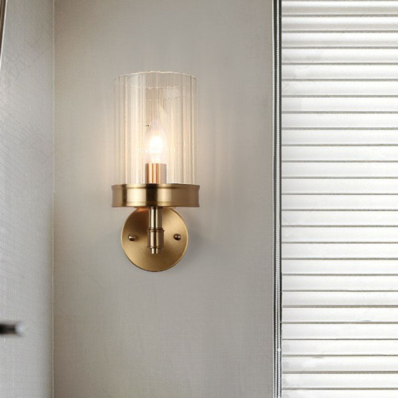 Lisslune | Cup-shaped Wall Light Simplicity Clear Glass 1 Arm Gold Finish Wall Mount Light