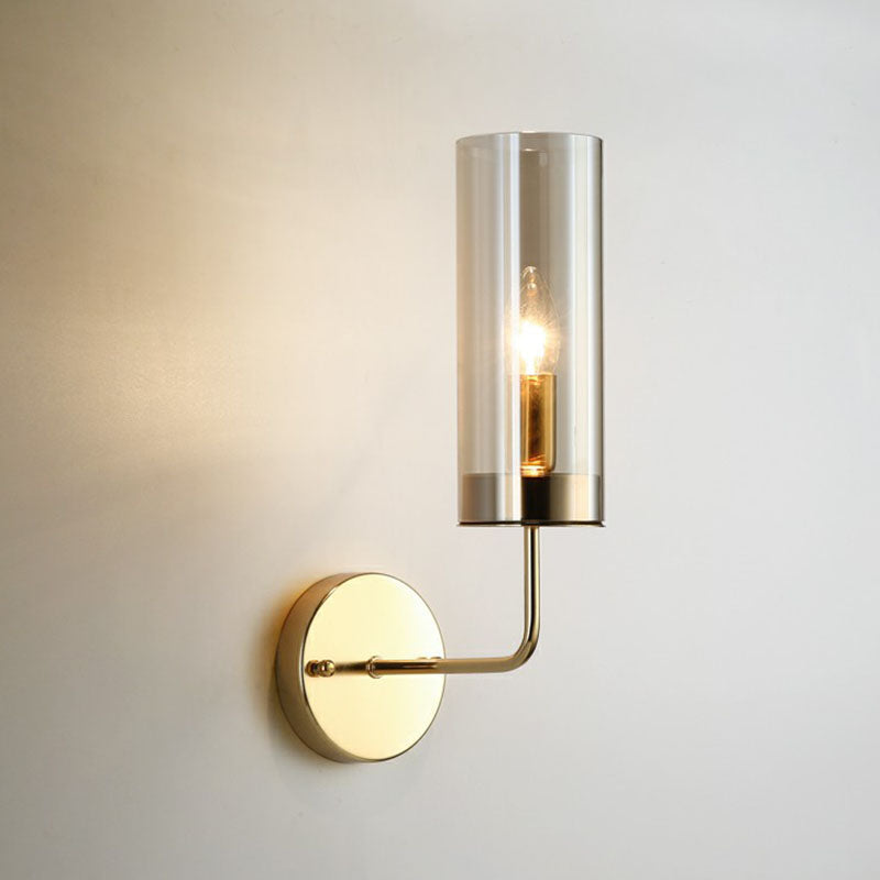 Lisslune | Glass Tube Wall Mounted Lamp Postmodernism 1 Bulb Brass Finish Wall Light Fixture