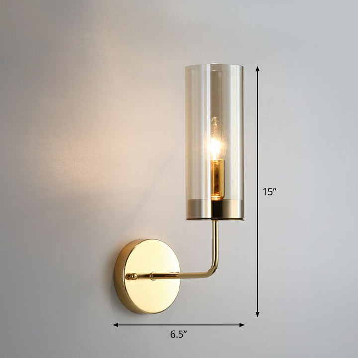 Lisslune | Glass Tube Wall Mounted Lamp Postmodernism 1 Bulb Brass Finish Wall Light Fixture