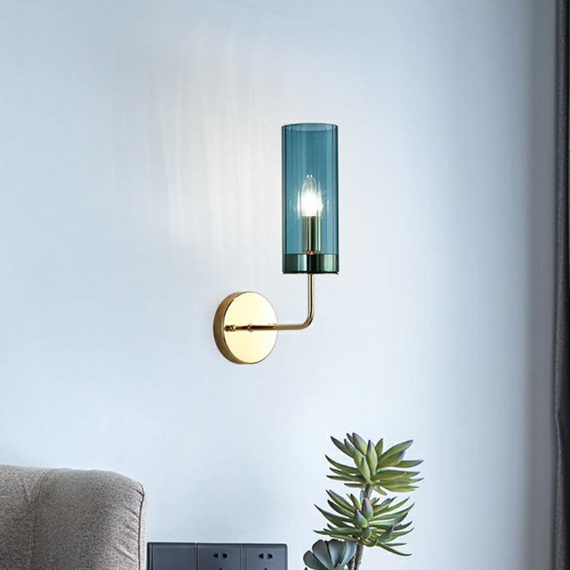 Lisslune | Glass Tube Wall Mounted Lamp Postmodernism 1 Bulb Brass Finish Wall Light Fixture
