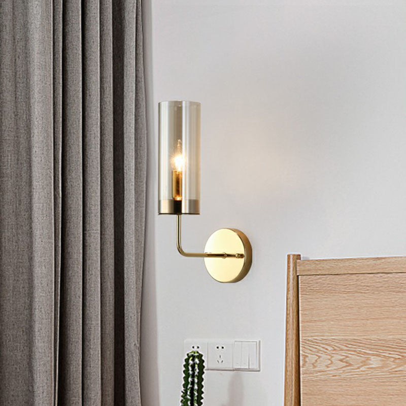 Lisslune | Glass Tube Wall Mounted Lamp Postmodernism 1 Bulb Brass Finish Wall Light Fixture