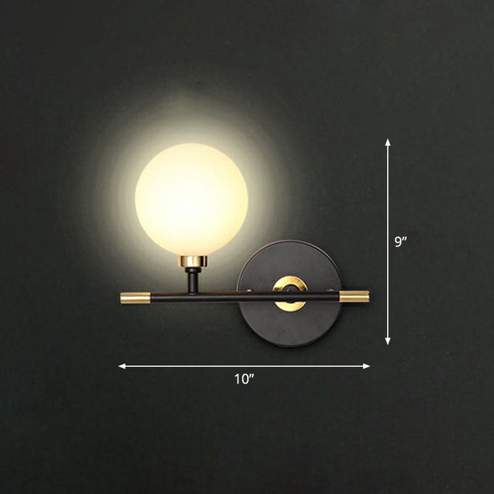 Lisslune | Ball Nightstand Wall Lamp Opal Glass Contemporary Wall Mounted Lamp in Black
