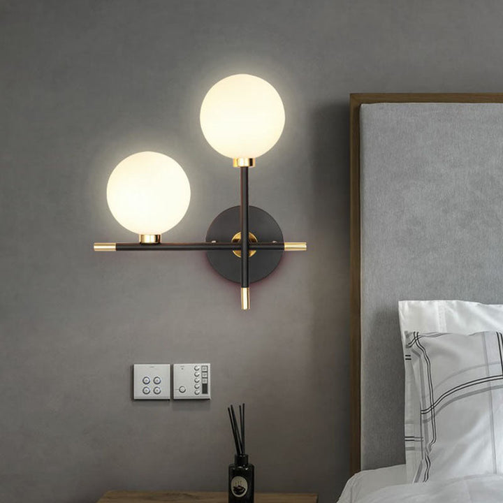 Lisslune | Ball Nightstand Wall Lamp Opal Glass Contemporary Wall Mounted Lamp in Black