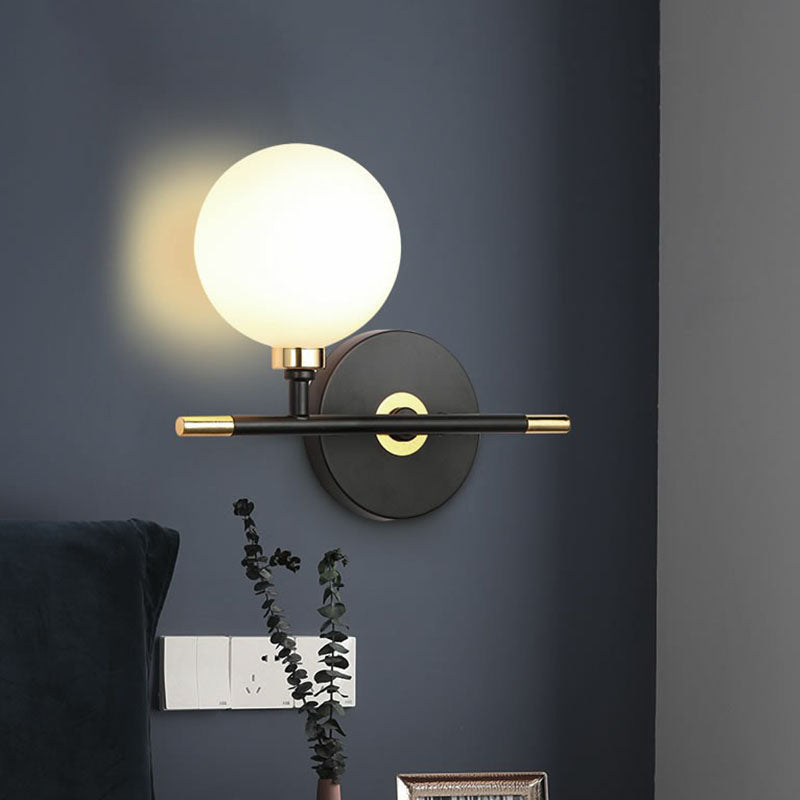 Lisslune | Ball Nightstand Wall Lamp Opal Glass Contemporary Wall Mounted Lamp in Black