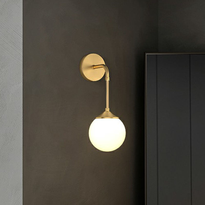 Skørter | Minimalistic Ball LED Wall Light Fixture Cream Glass Dining Room Wall Light in Gold