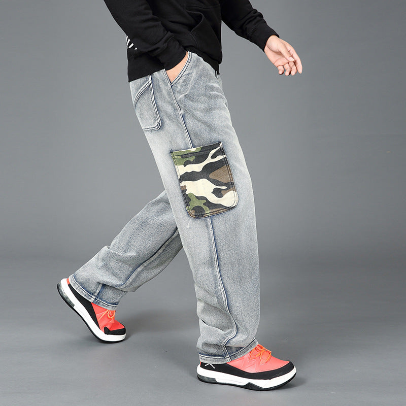 Men's trendy cargo denim pants with integrated camouflage pockets Lisslune