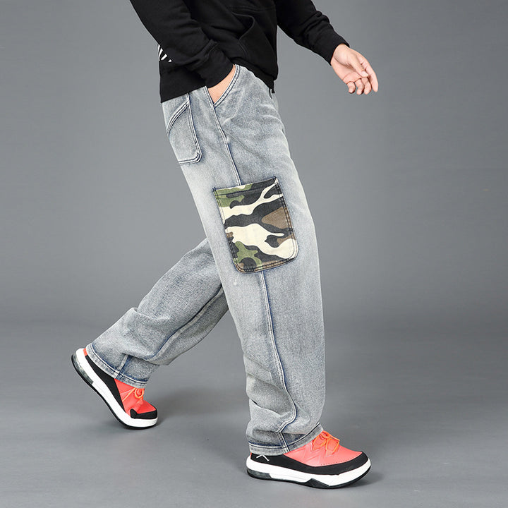 Men's trendy cargo denim pants with integrated camouflage pockets Lisslune