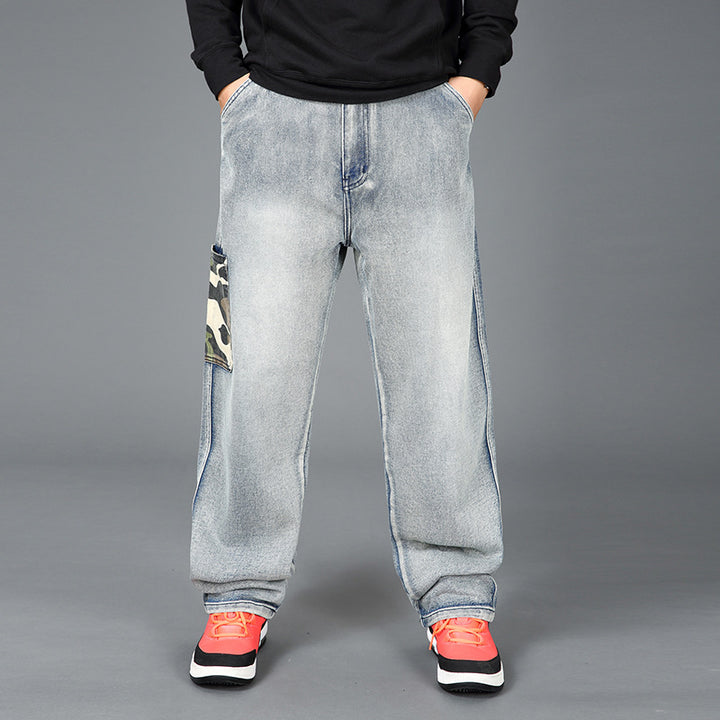 Men's trendy cargo denim pants with integrated camouflage pockets Lisslune