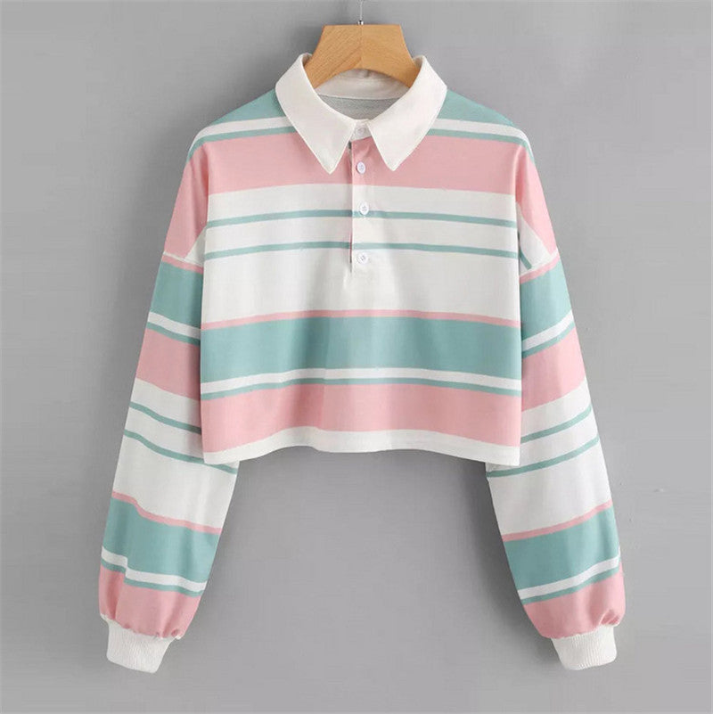 Women's polo shirt in a casual crop design with a stylish color block pattern Lisslune
