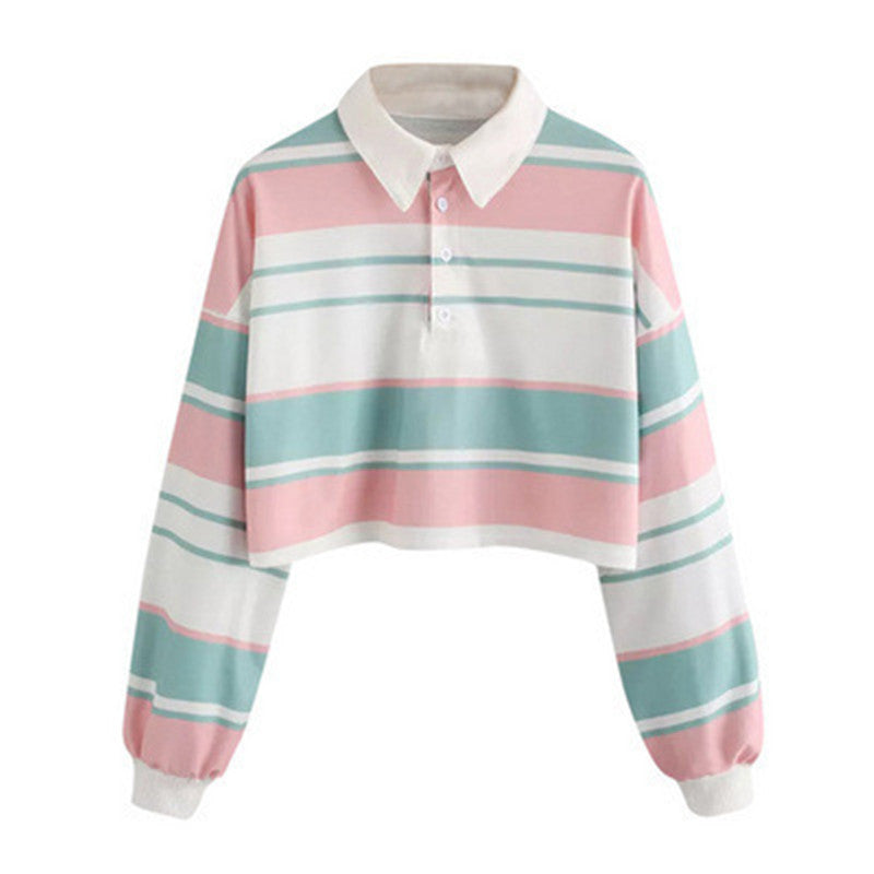 Women's polo shirt in a casual crop design with a stylish color block pattern Lisslune