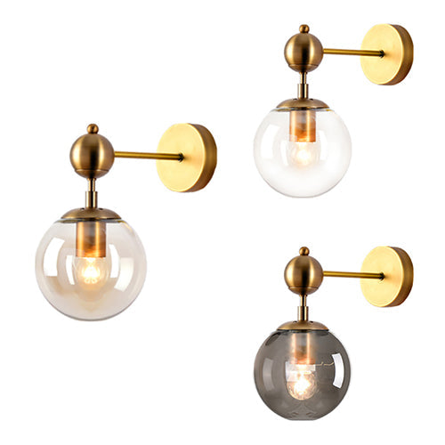 Lisslune | 1 Light Clear/Gray/Amber Glass Wall Lamp Vintage Brass Globe Shade Living Room Lighting Fixture