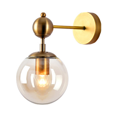 Lisslune | 1 Light Clear/Gray/Amber Glass Wall Lamp Vintage Brass Globe Shade Living Room Lighting Fixture