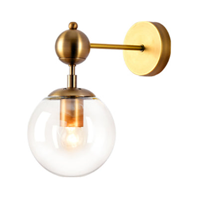 Lisslune | 1 Light Clear/Gray/Amber Glass Wall Lamp Vintage Brass Globe Shade Living Room Lighting Fixture