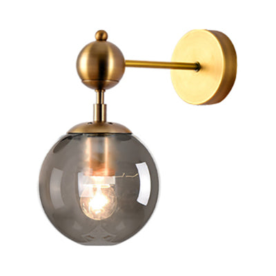 Lisslune | 1 Light Clear/Gray/Amber Glass Wall Lamp Vintage Brass Globe Shade Living Room Lighting Fixture