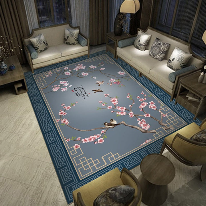 Lisslune | Multicolored living room rug Chinoiserie flower rug polypropylene machine washable stain resistant non-slip back rug